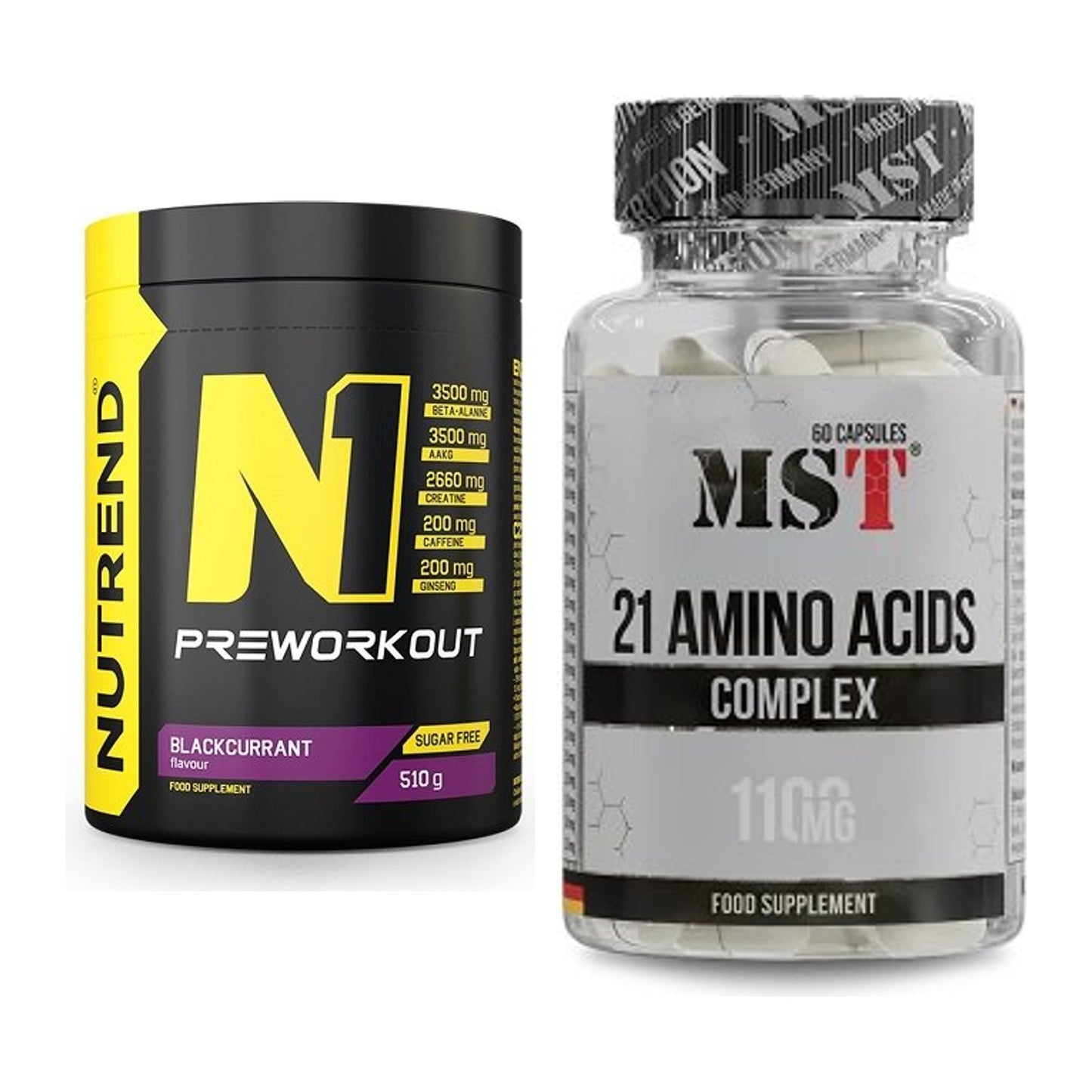 Trainings-Set: Nutrend N1 Preworkout + MST 21 Amino Acids – alle enthaltenen Artikel