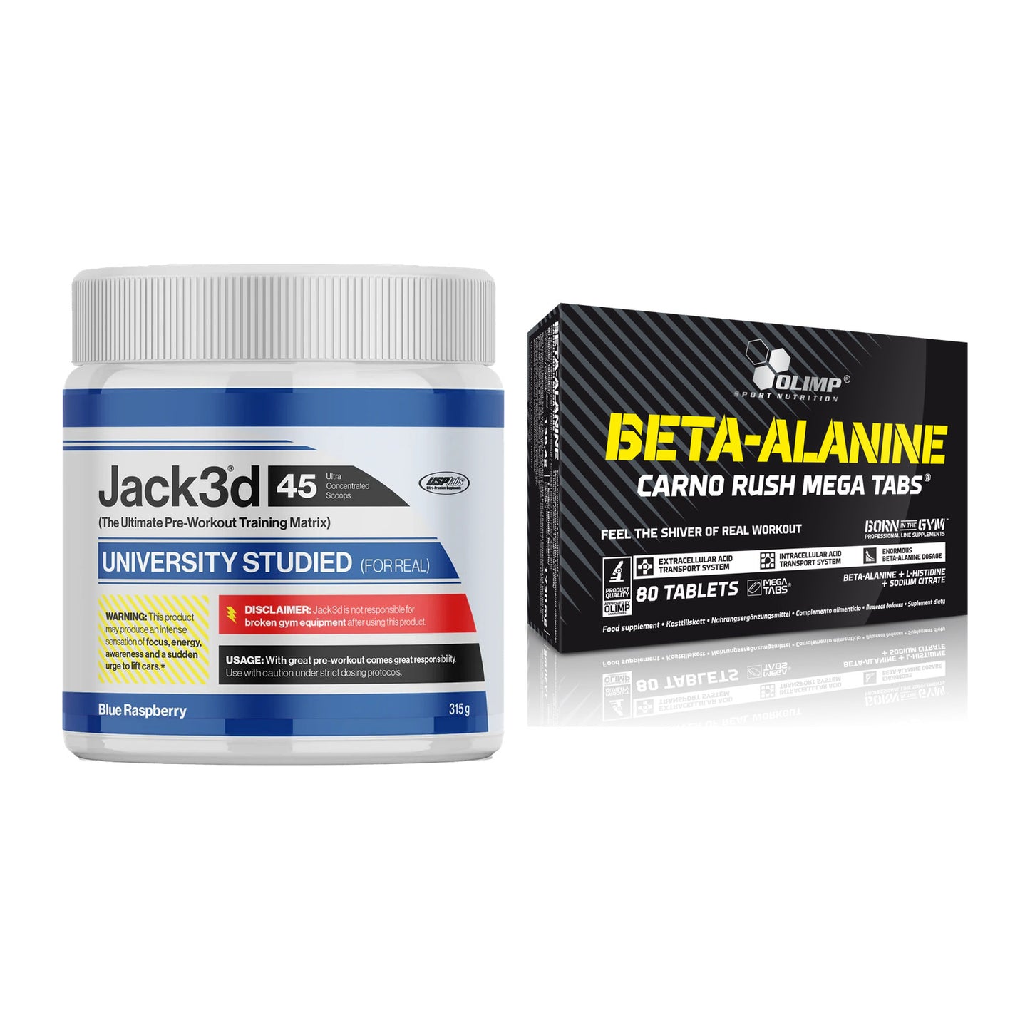 Trainings-Set: USP Labs Jack3d 45 Serv. + Olimp Beta-Alanin Carno – alle enthaltenen Artikel