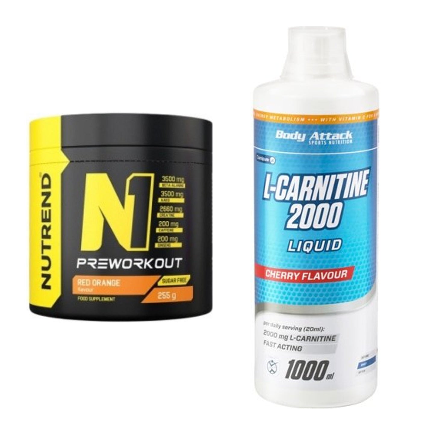 Trainings-Set: Nutrend N1 Preworkout 255g + Body Attack L-Carnitine – alle enthaltenen Artikel