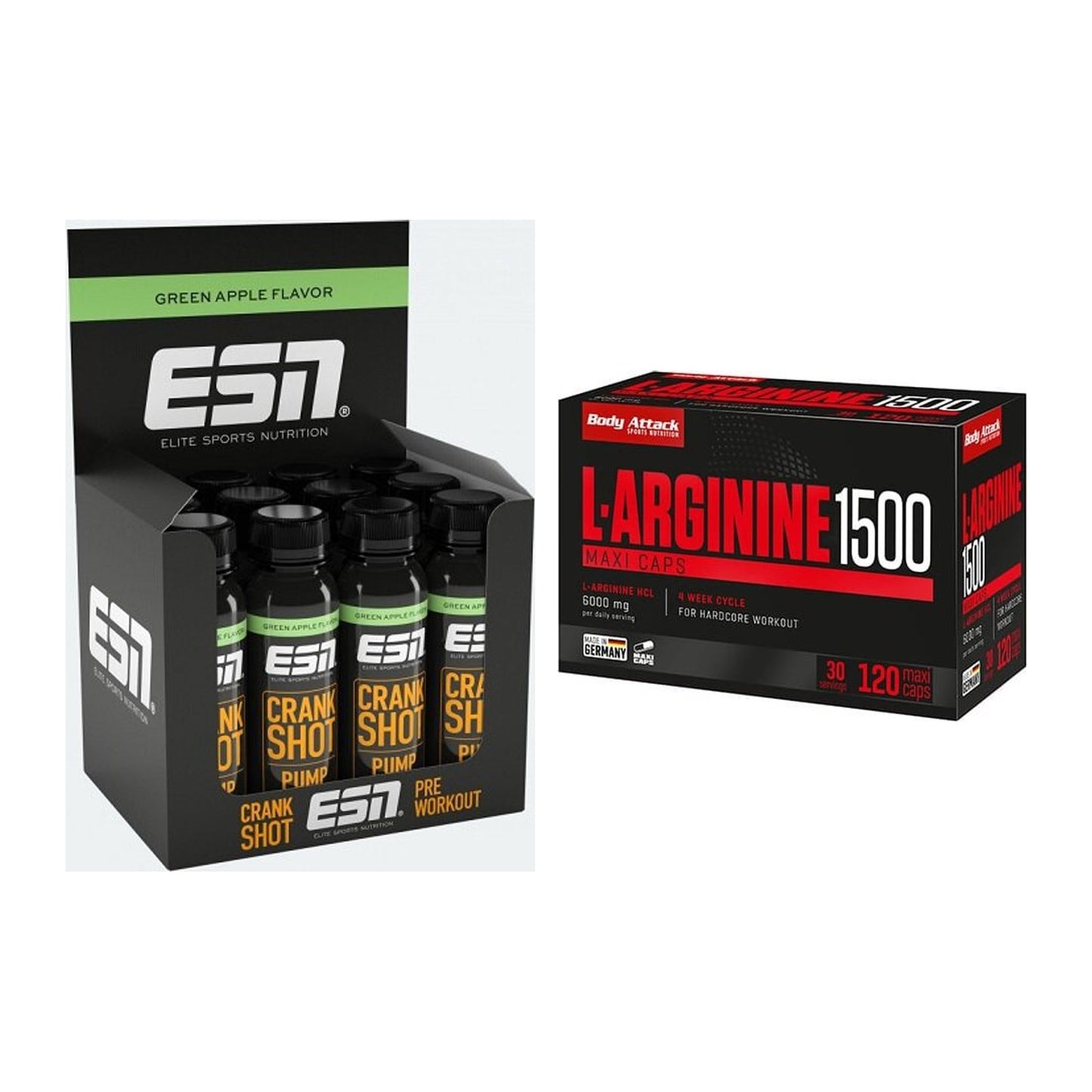Trainings-Set: ESN Crank Pump Shot + Body Attack L-Arginin 1500 – alle enthaltenen Artikel