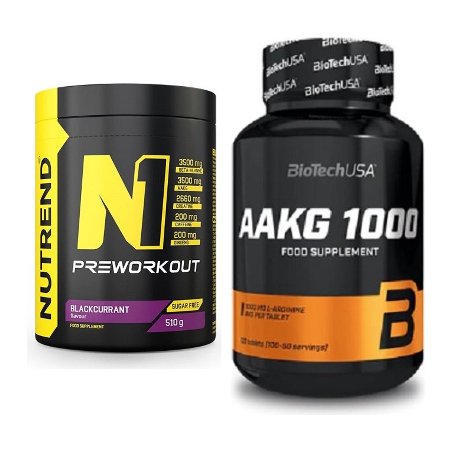 Trainings-Set: Nutrend N1 Preworkout + BioTech AAKG 1000mg 100 Tabl. – alle enthaltenen Artikel