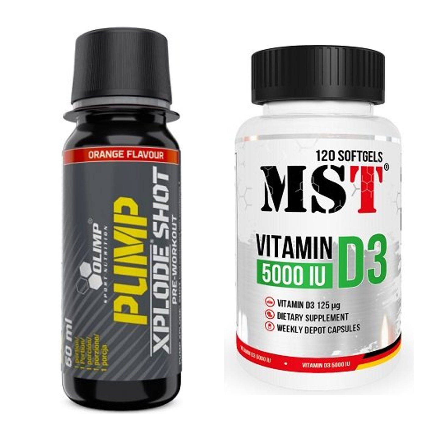 Trainings-Set: Olimp Pump Xplode Shot + MST Vitamin D3 5000IU 120 – alle enthaltenen Artikel
