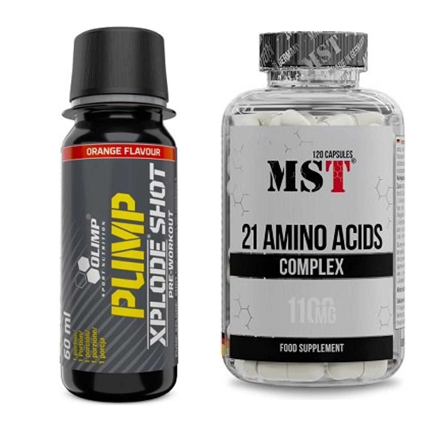 Trainings-Set: Olimp Pump Xplode Shot + MST 21 Amino Acids – alle enthaltenen Artikel