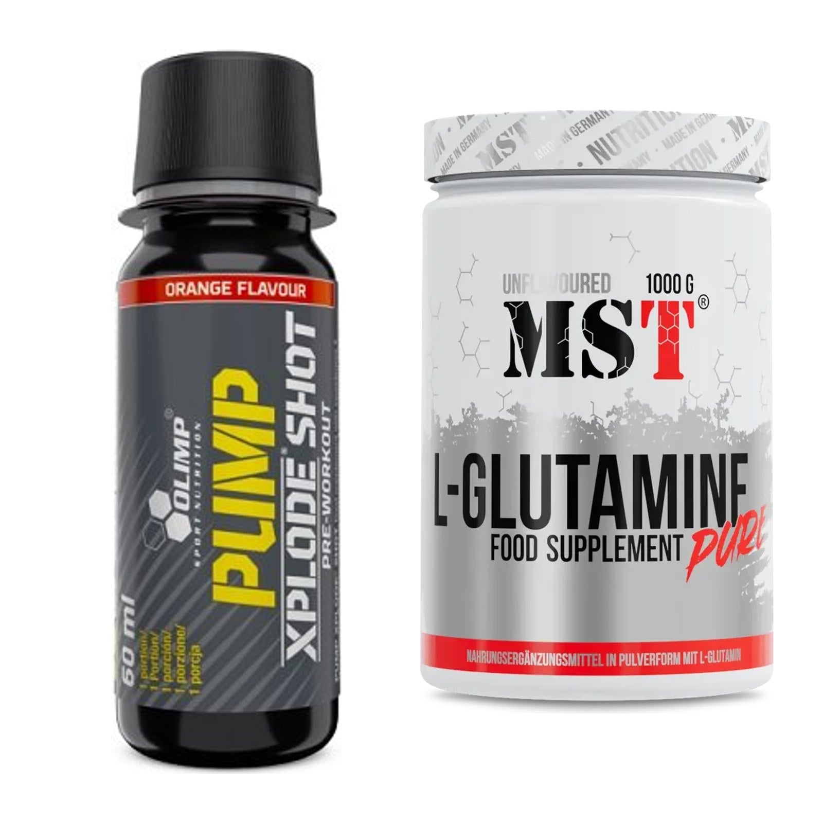 Trainings-Set: Olimp Pump Xplode Shot + MST Glutamine – alle enthaltenen Artikel