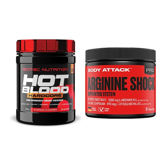 Trainings-Set: Scitec Hot Blood Hardcore + Body Attack Arginine Shock – alle enthaltenen Artikel