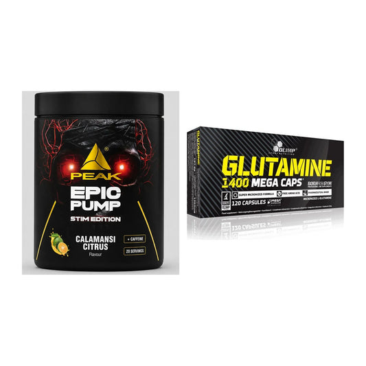 Set de entrenamiento: Peak Epic Pump Stim + Olimp L-Glutamine Mega - todos los artículos incluidos