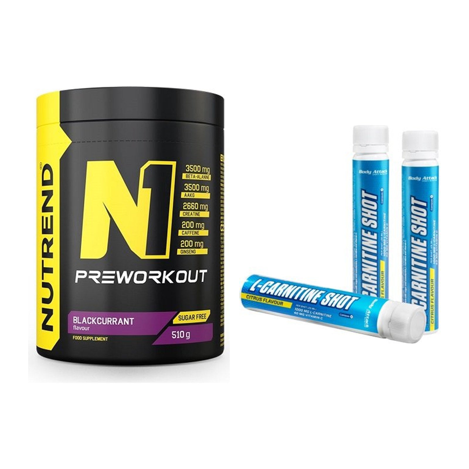 Trainings-Set: Nutrend N1 Preworkout + Body Attack L-Carnitine Shots – alle enthaltenen Artikel