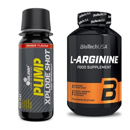Σετ προπόνησης: Olimp Pump Xplode Shot + BioTech L-Arginine - περιλαμβάνονται όλα τα είδη