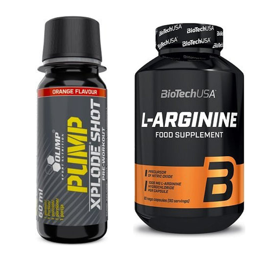 Treningssett: Olimp Pump Xplode Shot + BioTech L-Arginine - alle varer inkludert
