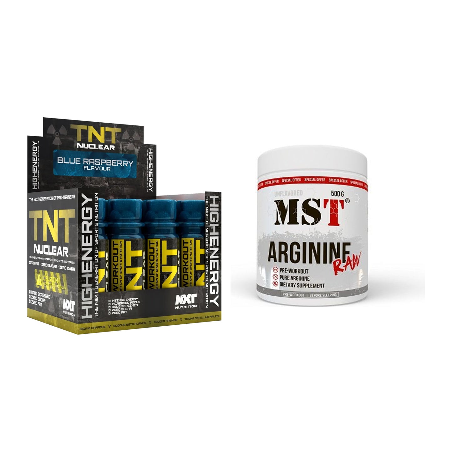 Trainings-Set: NXT Nutrition TNT Nuclear Shots + MST Arginine RAW – alle enthaltenen Artikel