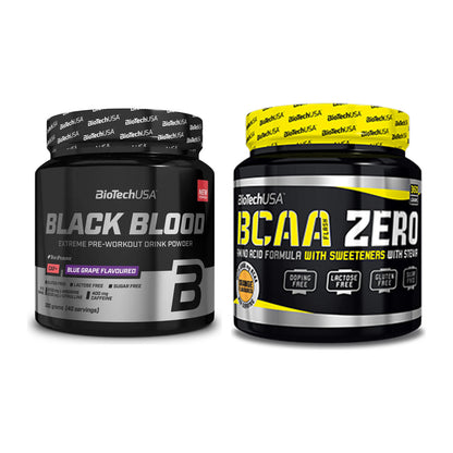 Trainings-Set: BioTech Black Blood CAF+ 300g (80 + BioTech BCAA Zero – alle enthaltenen Artikel