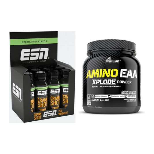 Trainings-Set: ESN Crank Pump Shot + Olimp Amino EAA Xplode- 520g – alle enthaltenen Artikel