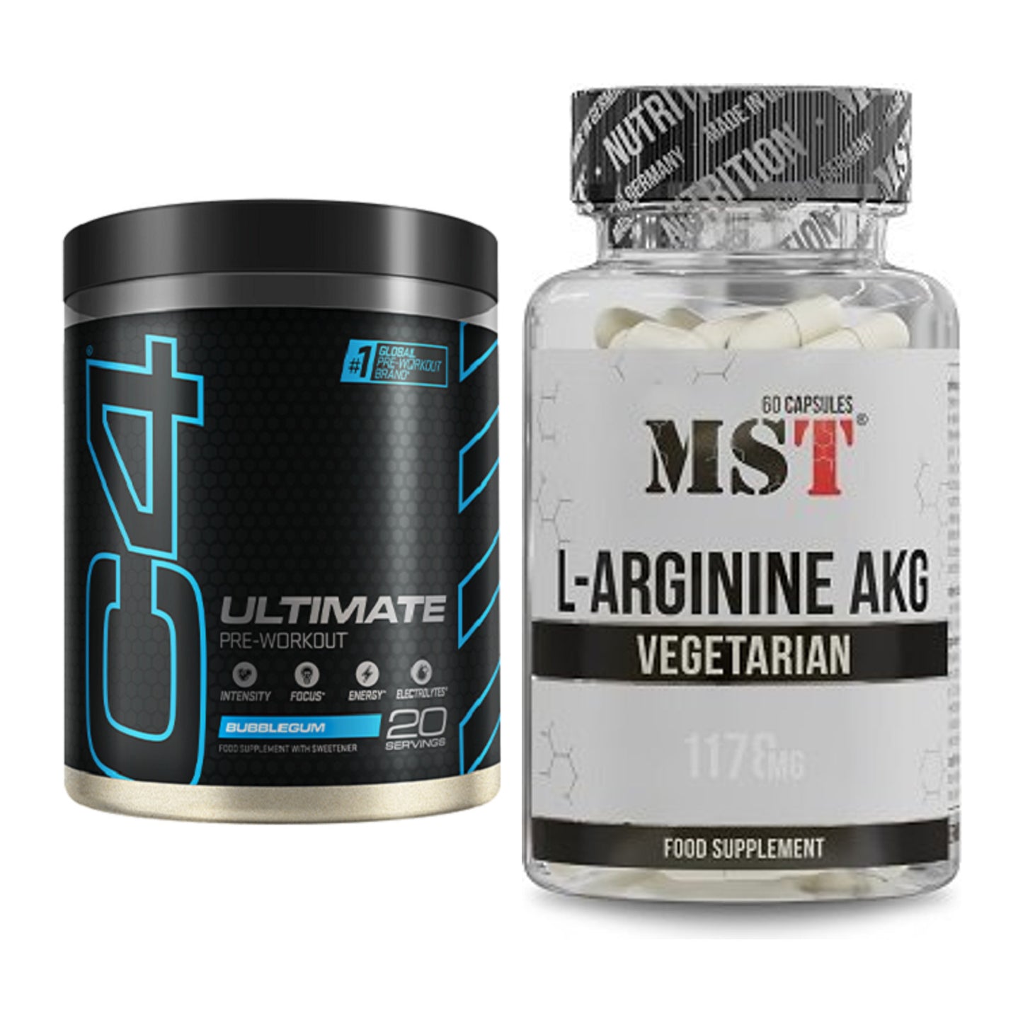Trainings-Set: Cellucor C4 ULTIMATE 20 Serv. + MST Arginin AAKG 1178mg – alle enthaltenen Artikel