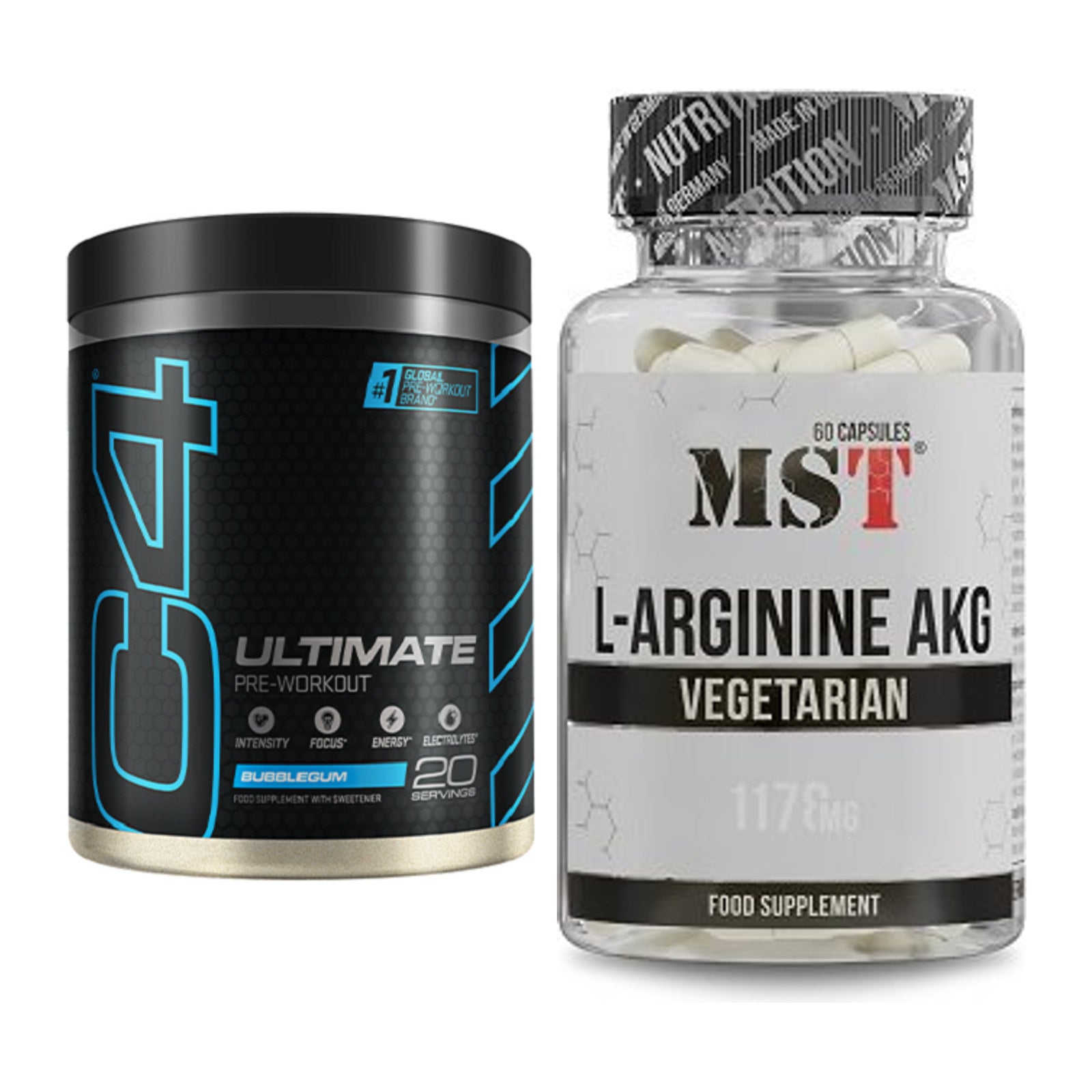Trainings-Set: Cellucor C4 ULTIMATE 20 Serv. + MST Arginin AAKG 1178mg – alle enthaltenen Artikel