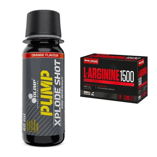 Tréninková sada: Olimp Pump Xplode Shot + Body Attack L-Arginine 1500 - všechny položky v ceně