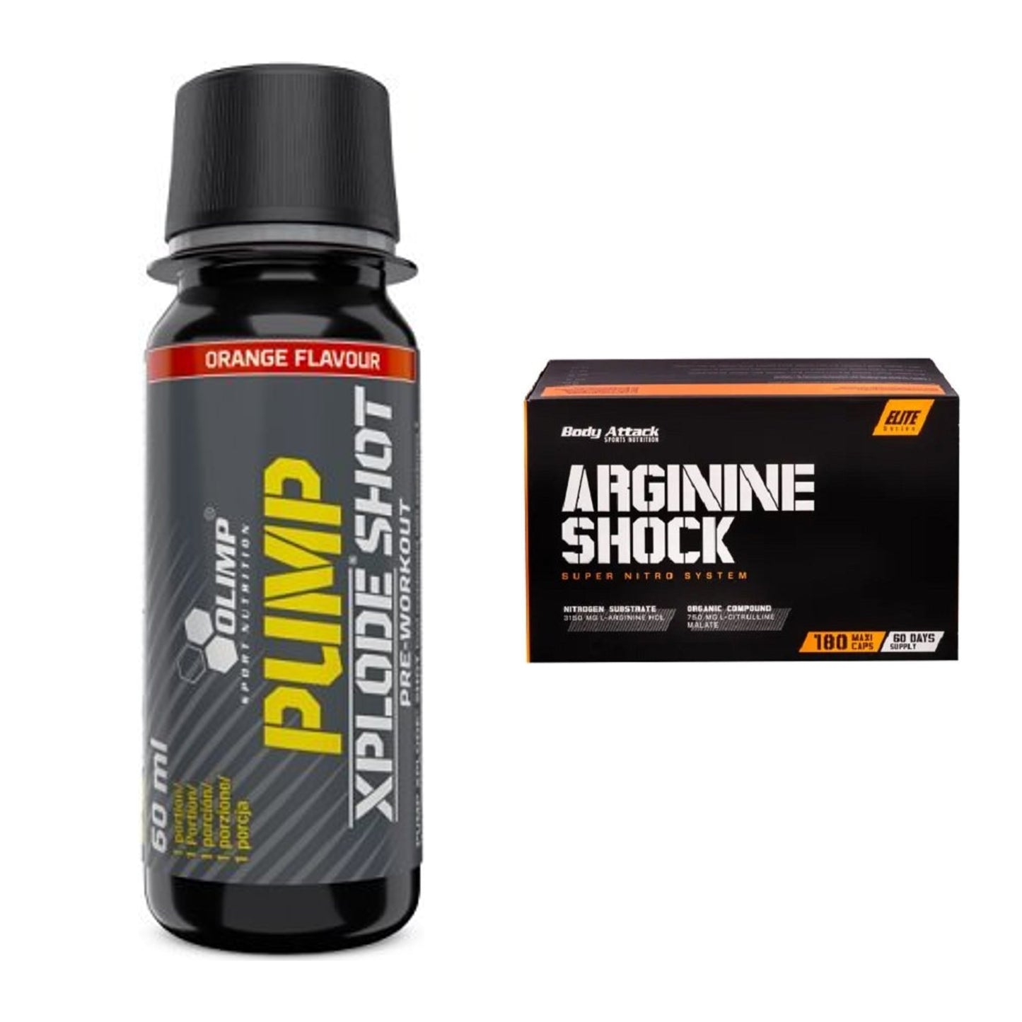 Trainings-Set: Olimp Pump Xplode Shot + Body Attack Arginine Shock – alle enthaltenen Artikel