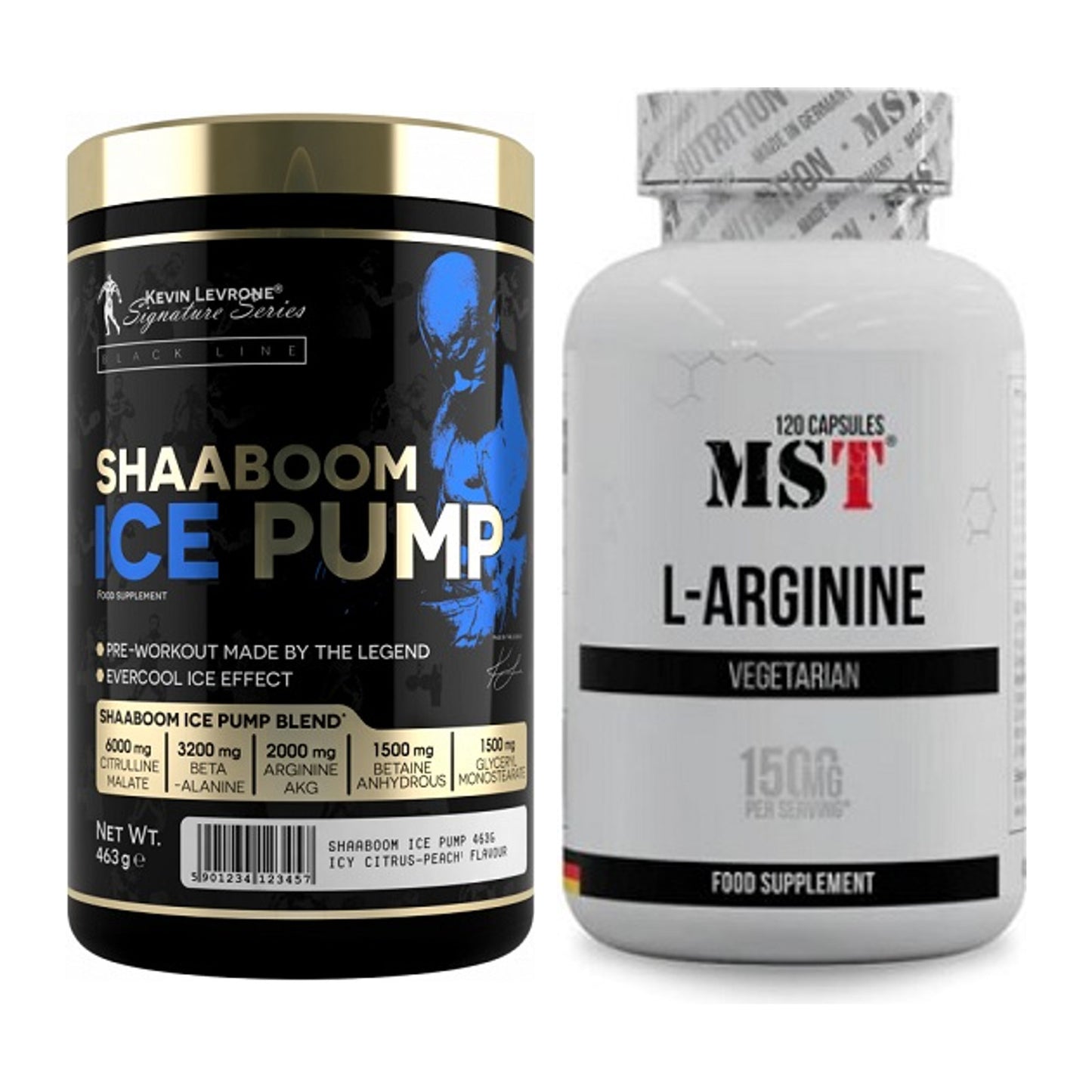 Trainings-Set: Kevin Levrone Shaaboom Ice + MST L-Arginine 120 Kaps. – alle enthaltenen Artikel