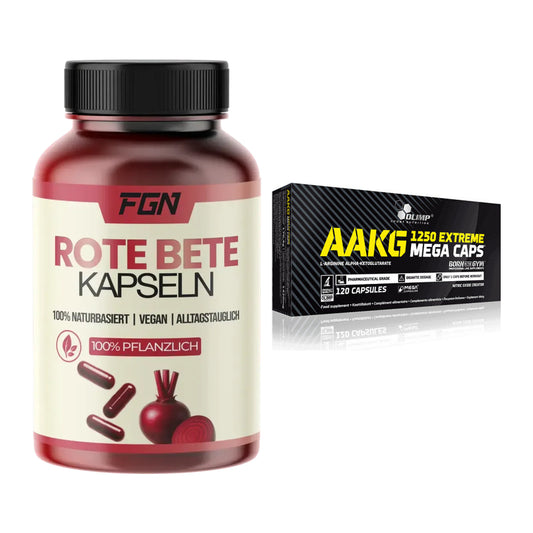 Trainings-Set: FGN Rote Beete + Olimp AAKG Extreme Mega Caps – alle enthaltenen Artikel