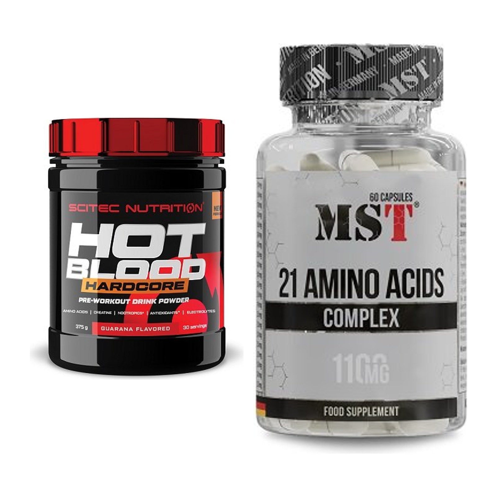Trainings-Set: Scitec Hot Blood Hardcore + MST 21 Amino Acids – alle enthaltenen Artikel