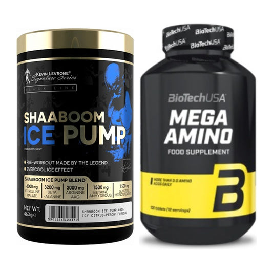 Trainings-Set: Kevin Levrone Shaaboom Ice Pump + BioTech Mega Amino – alle enthaltenen Artikel