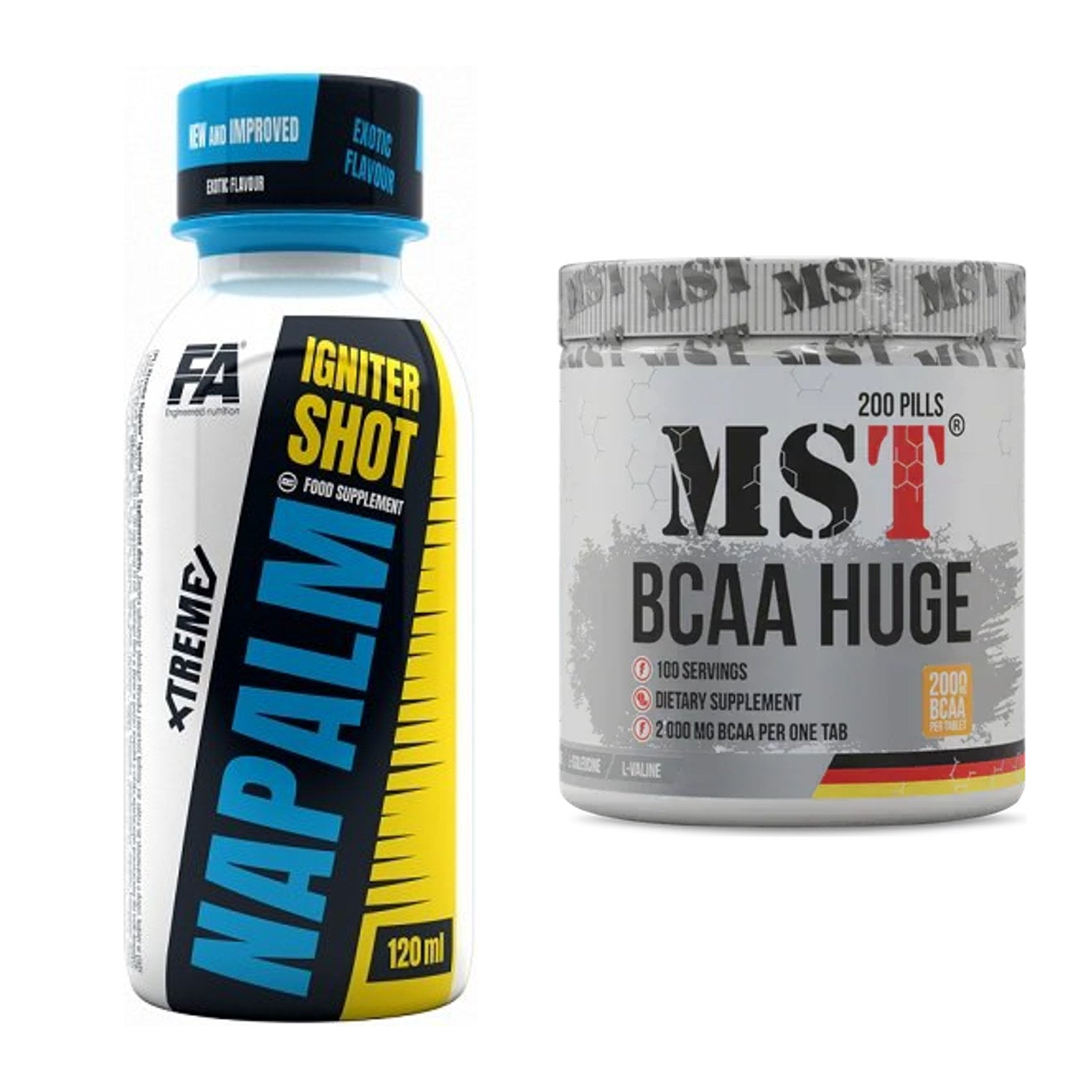 Trainings-Set: FA Nutrition Xtreme Napalm + MST BCAA Huge 200 Tabl./ – alle enthaltenen Artikel