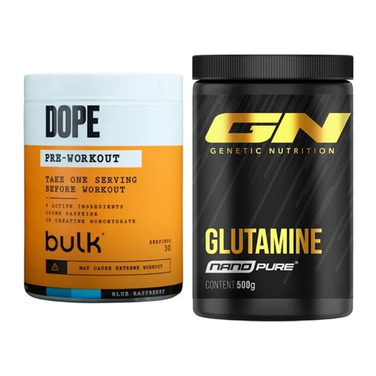 Trainings-Set: Bulk Dope Pre-Workout 30 Serv. + GN Nano Pure Glutamine – alle enthaltenen Artikel