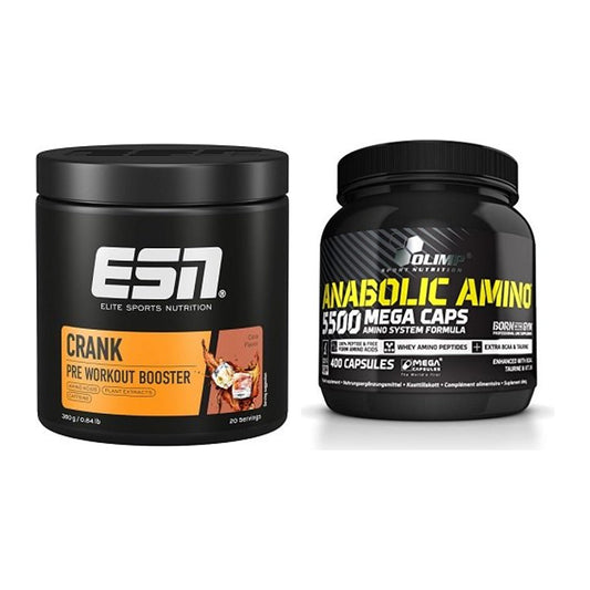 Σετ προπόνησης: ESN Crank Booster + Olimp Anabolic Amino 5500 Mega - περιλαμβάνονται όλα τα είδη