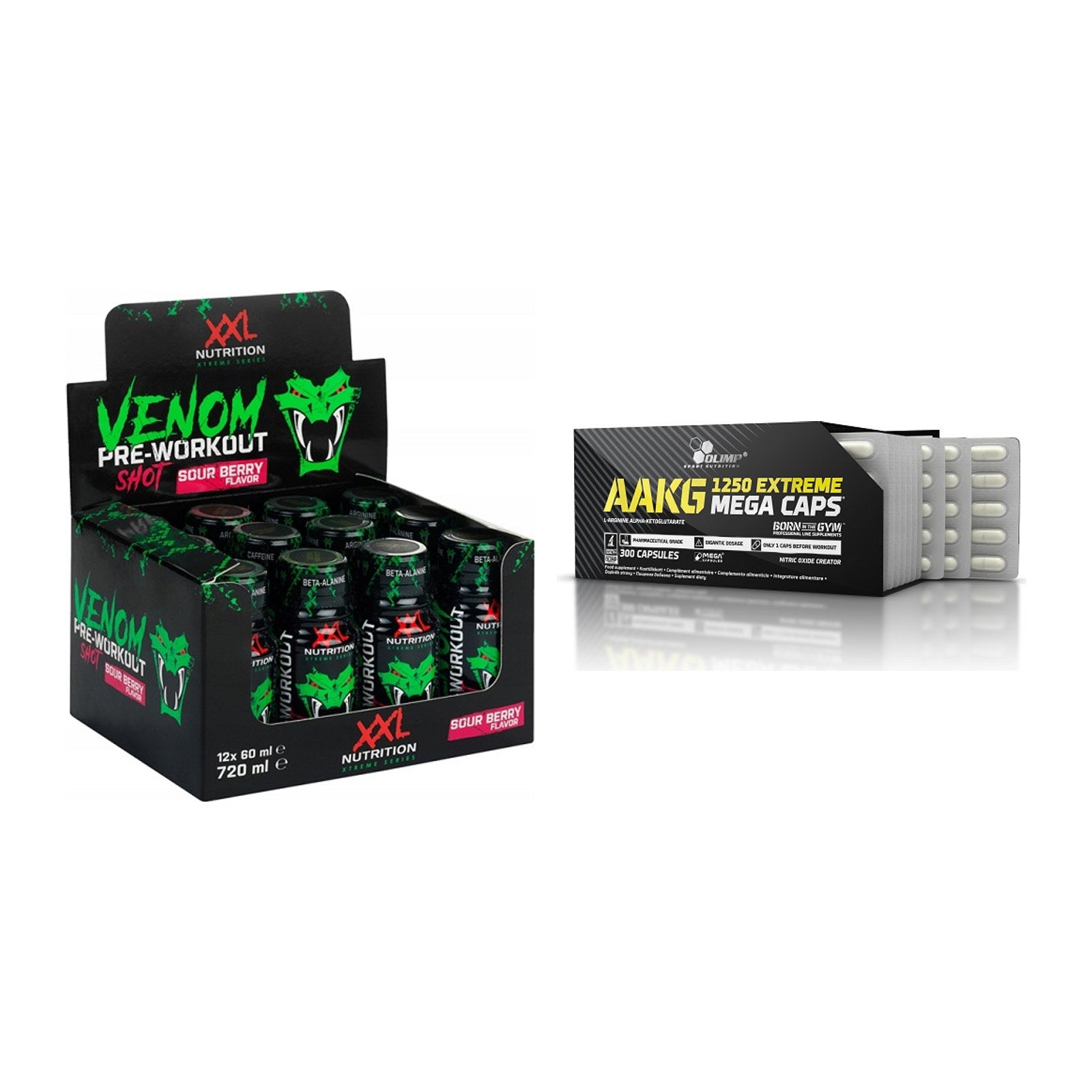 Trainings-Set: XXL Nutrition Venom Shot + Olimp AAKG Extreme Mega Caps – alle enthaltenen Artikel