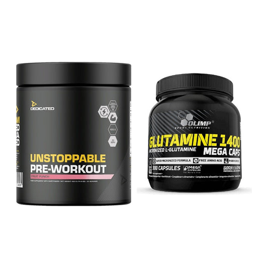 Trainings-Set: Dedicated Unstoppable + Olimp L-Glutamine Mega Caps – alle enthaltenen Artikel