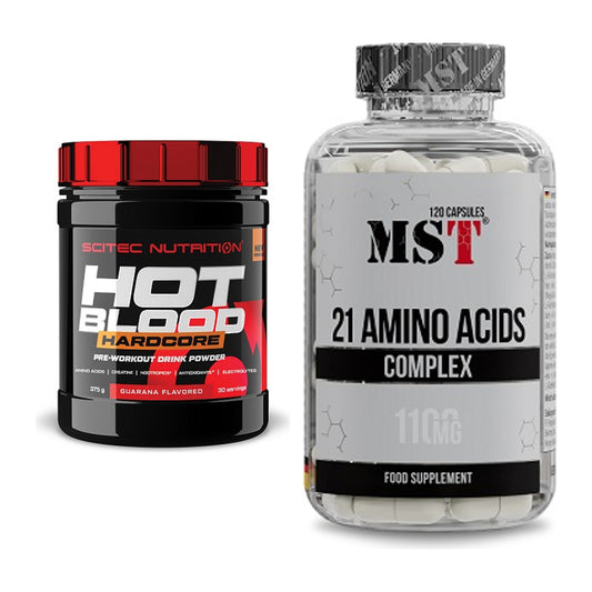 Trainings-Set: Scitec Hot Blood Hardcore + MST 21 Amino Acids – alle enthaltenen Artikel