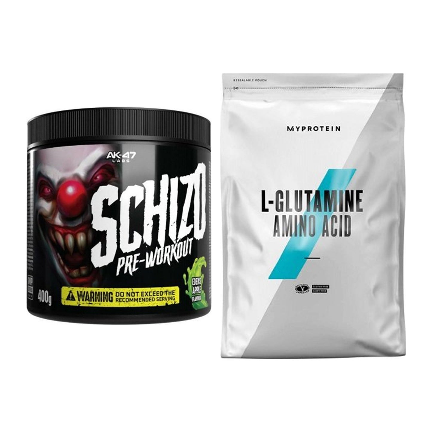 Trainings-Set: AK47 Labs Schizo Pre-Workout + MyProtein Glutamin – alle enthaltenen Artikel