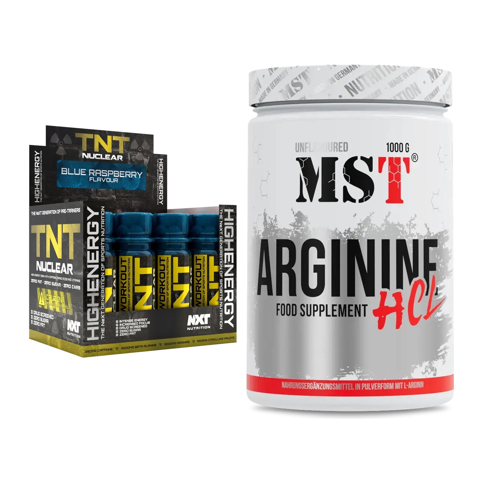 Trainings-Set: NXT Nutrition TNT Nuclear Shots + MST Arginine HCL – alle enthaltenen Artikel