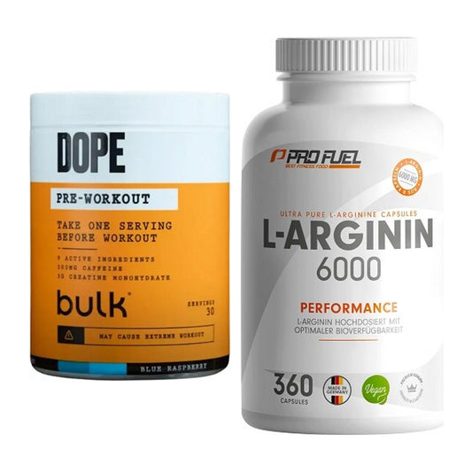 Trainings-Set: Bulk Dope Pre-Workout 30 Serv. + ProFuel L-Arginin 6000 – alle enthaltenen Artikel