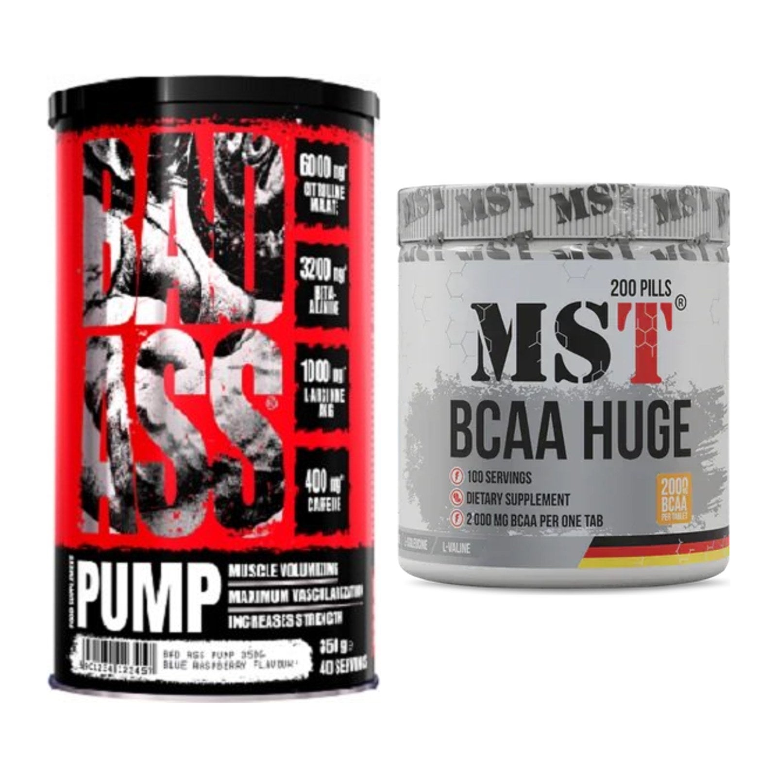 Trainings-Set: BAD ASS Pump + MST BCAA Huge 200 Tabl./ 2gr pro – alle enthaltenen Artikel