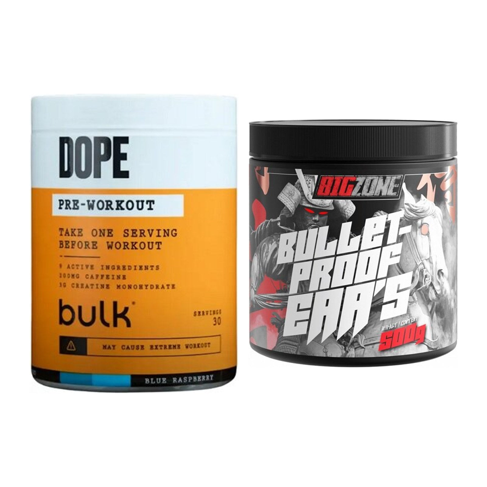 Trainings-Set: Bulk Dope Pre-Workout 30 + Big Zone Bulletproof EAA's – alle enthaltenen Artikel