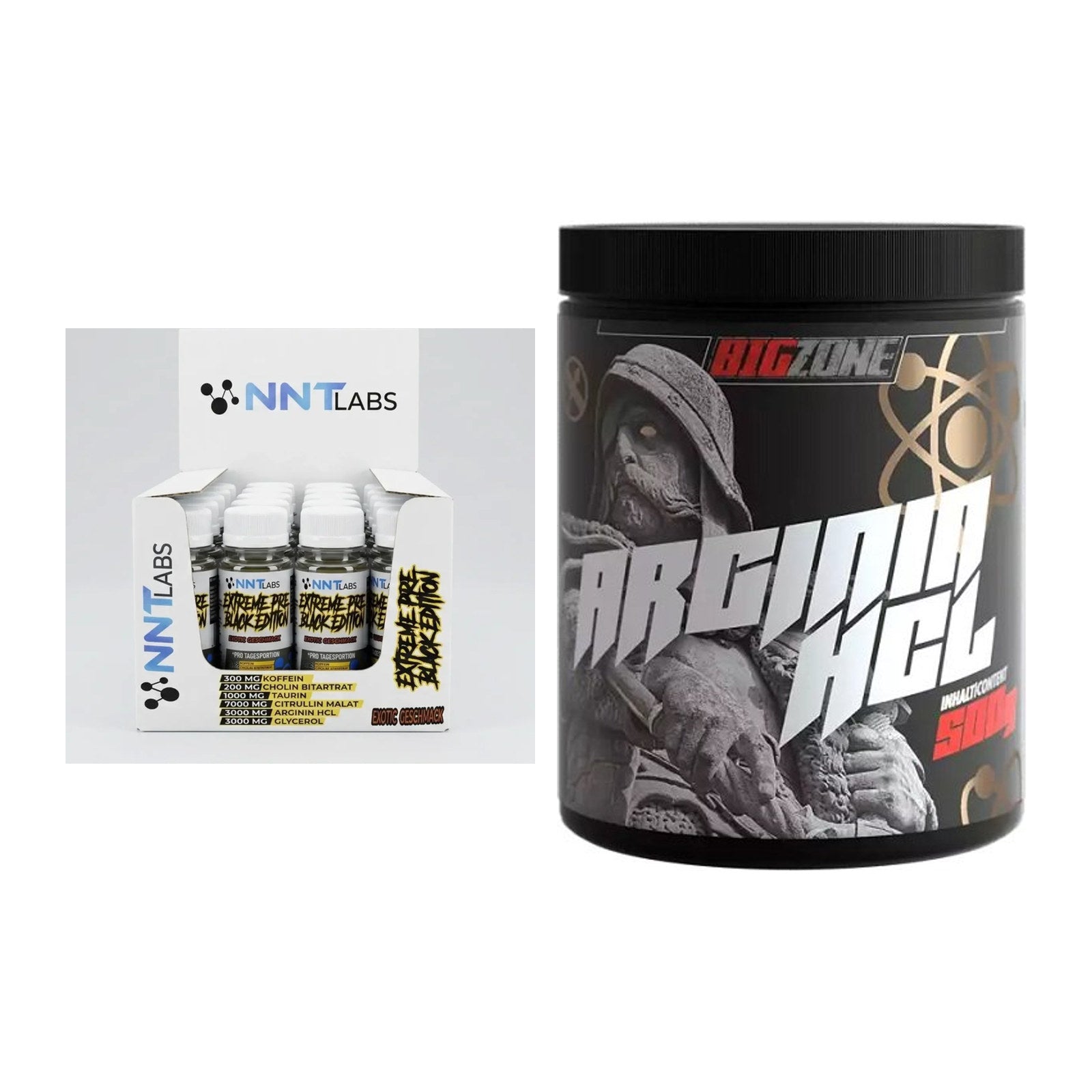 Trainings-Set: NNT Extreme Black Edition Shot + Big Zone Arginine HCl – alle enthaltenen Artikel