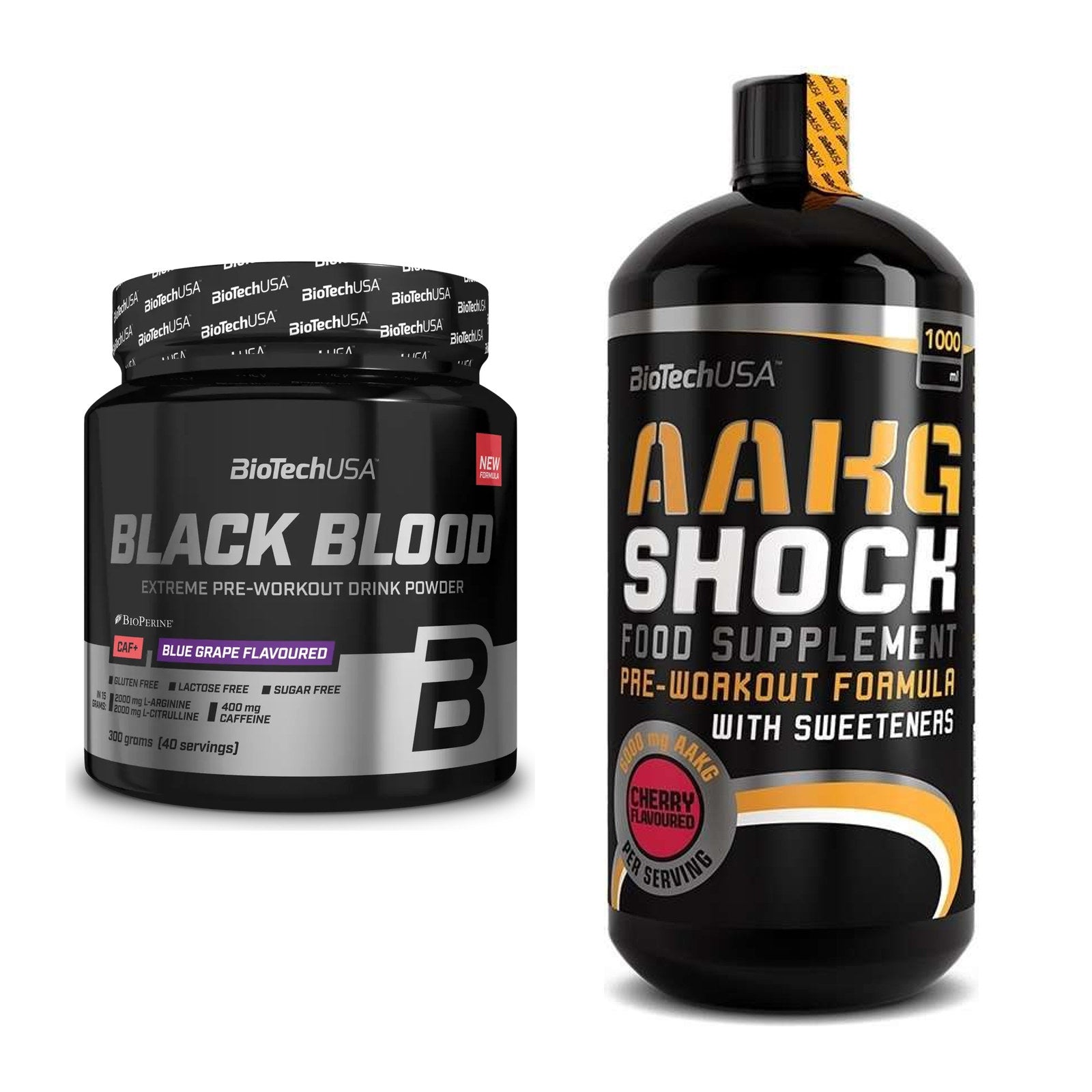 Trainings-Set: BioTech Black Blood CAF + BioTech AAKG Shock Extreme – alle enthaltenen Artikel