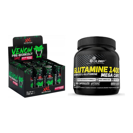 Trainings-Set: XXL Nutrition Venom Shot + Olimp L-Glutamine Mega Caps – alle enthaltenen Artikel