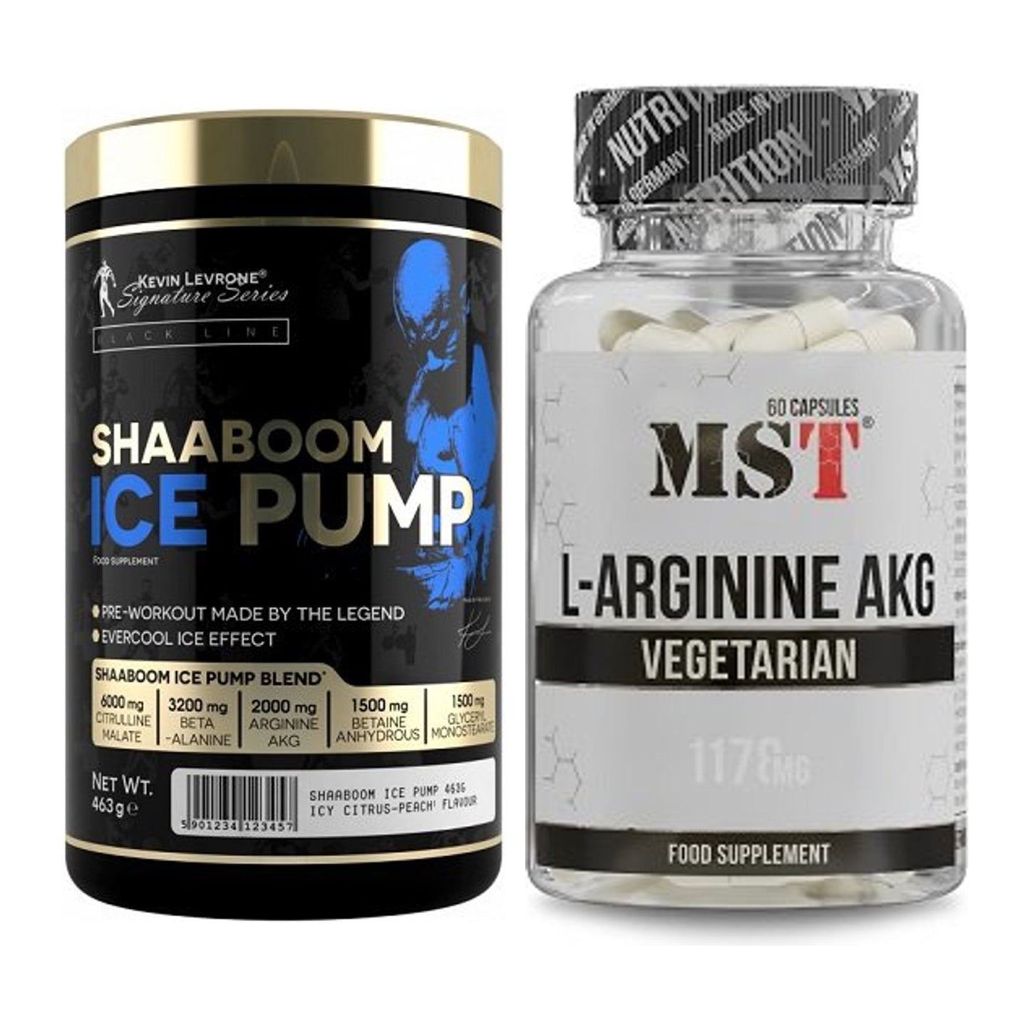 Trainings-Set: Kevin Levrone Shaaboom Ice + MST Arginin AAKG 1178mg – alle enthaltenen Artikel