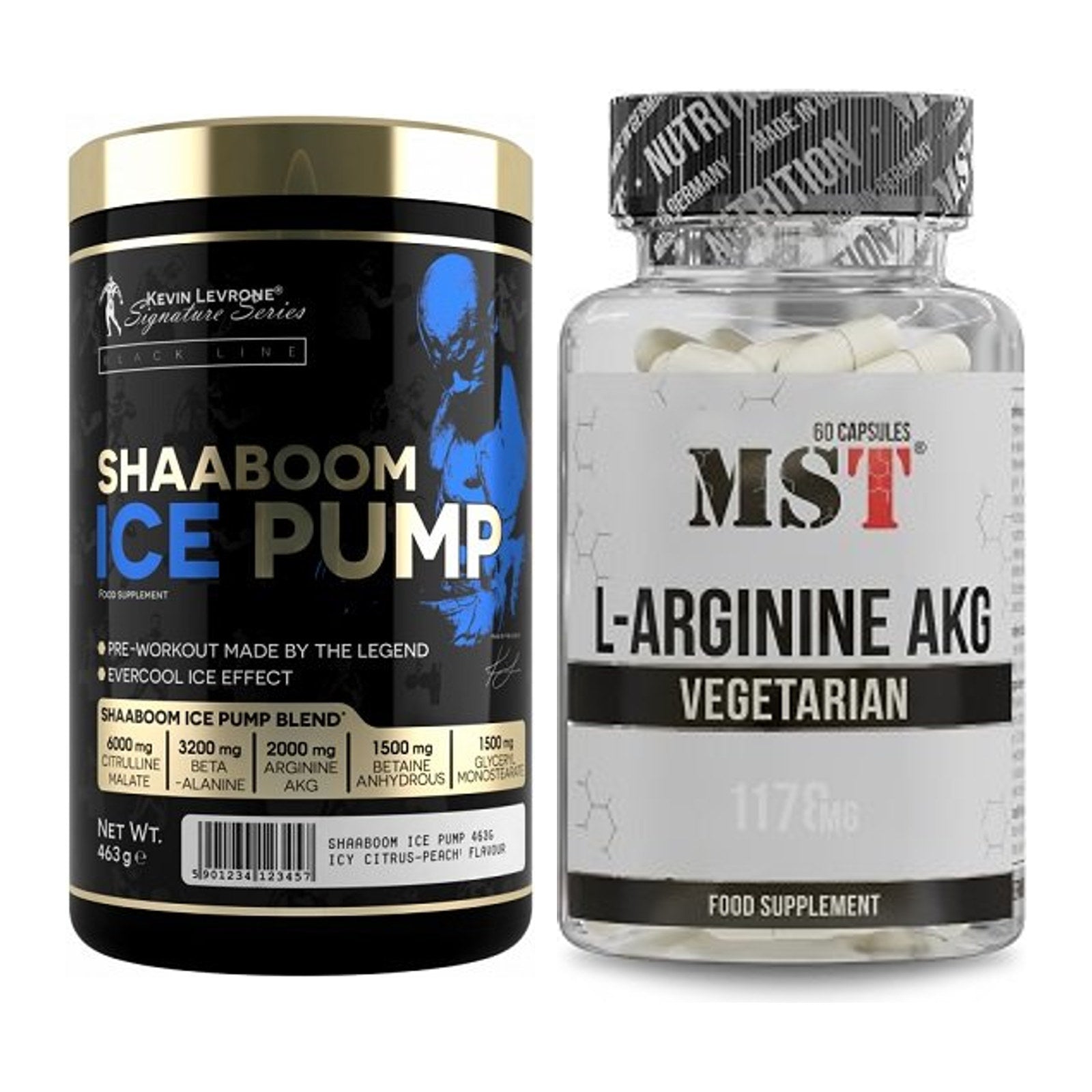 Trainings-Set: Kevin Levrone Shaaboom Ice + MST Arginin AAKG 1178mg – alle enthaltenen Artikel