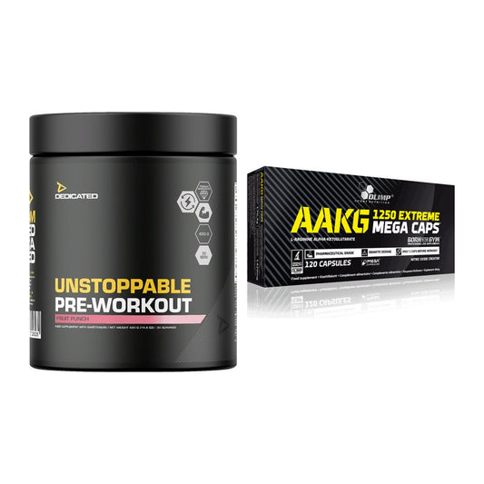 Trainings-Set: Dedicated Unstoppable + Olimp AAKG Extreme Mega Caps – alle enthaltenen Artikel