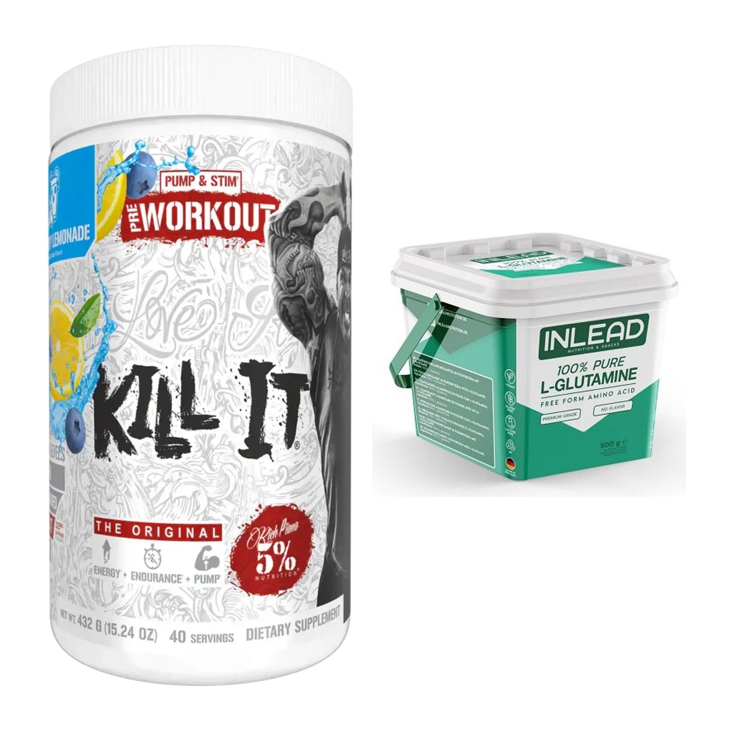 Trainings-Set: Rich Piana 5% Nutrition Kill It + INLEAD L-Glutamine – alle enthaltenen Artikel