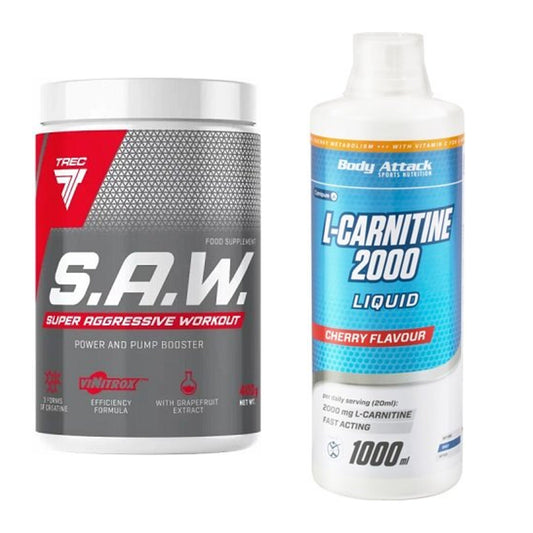 Treningssett: Trec Nutrition SAW Booster + Body Attack L-Carnitine - alle varer inkludert