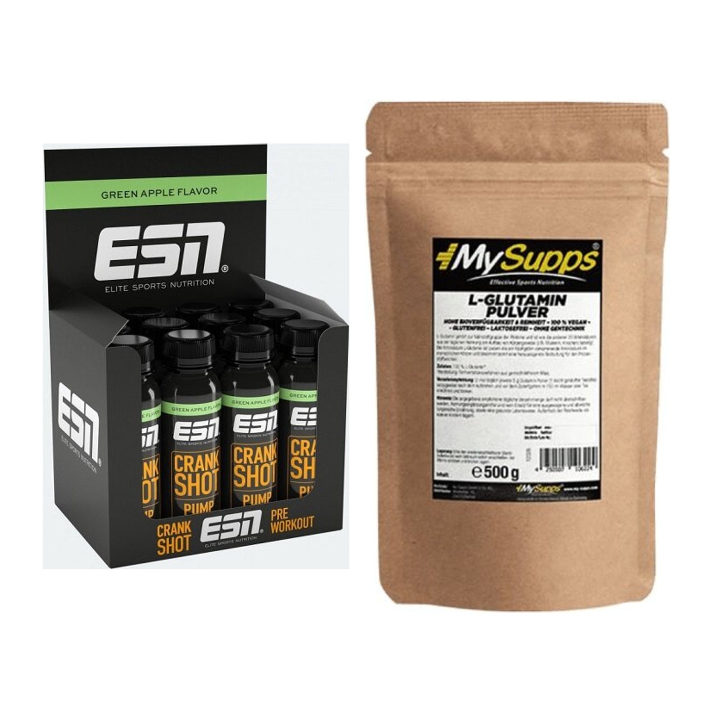 Trainings-Set: ESN Crank Pump Shot + MySupps Glutamine – alle enthaltenen Artikel