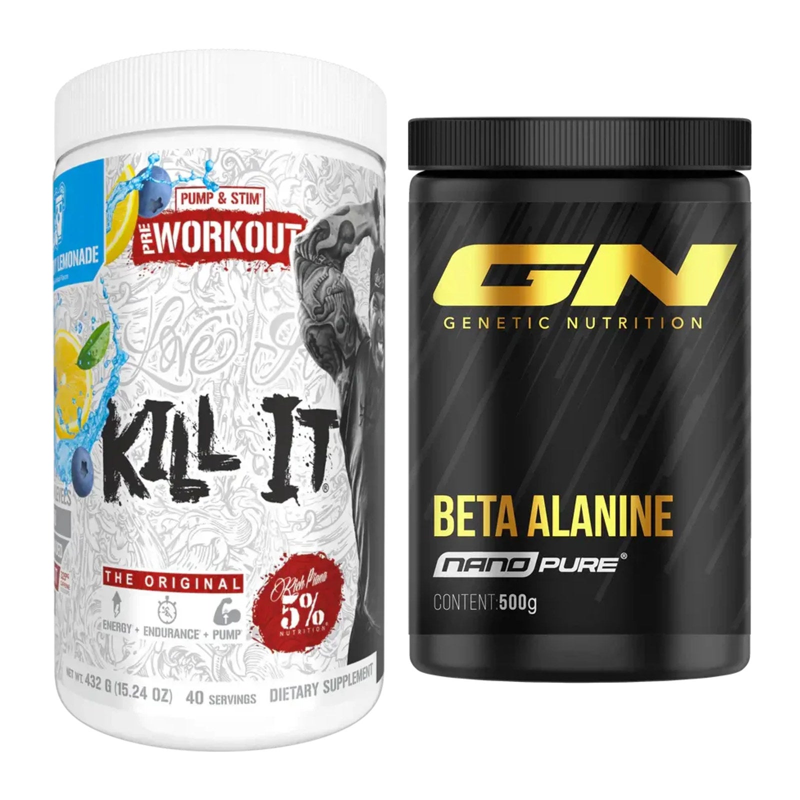 Trainings-Set: Rich Piana 5% Nutrition Kill It + GN Nano Beta Alanine – alle enthaltenen Artikel