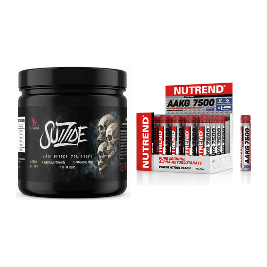 Komplet za vadbo: #GYMJUICE SUIZIDE Booster + Nutrend AAKG 7500 Shots - vključeni vsi elementi