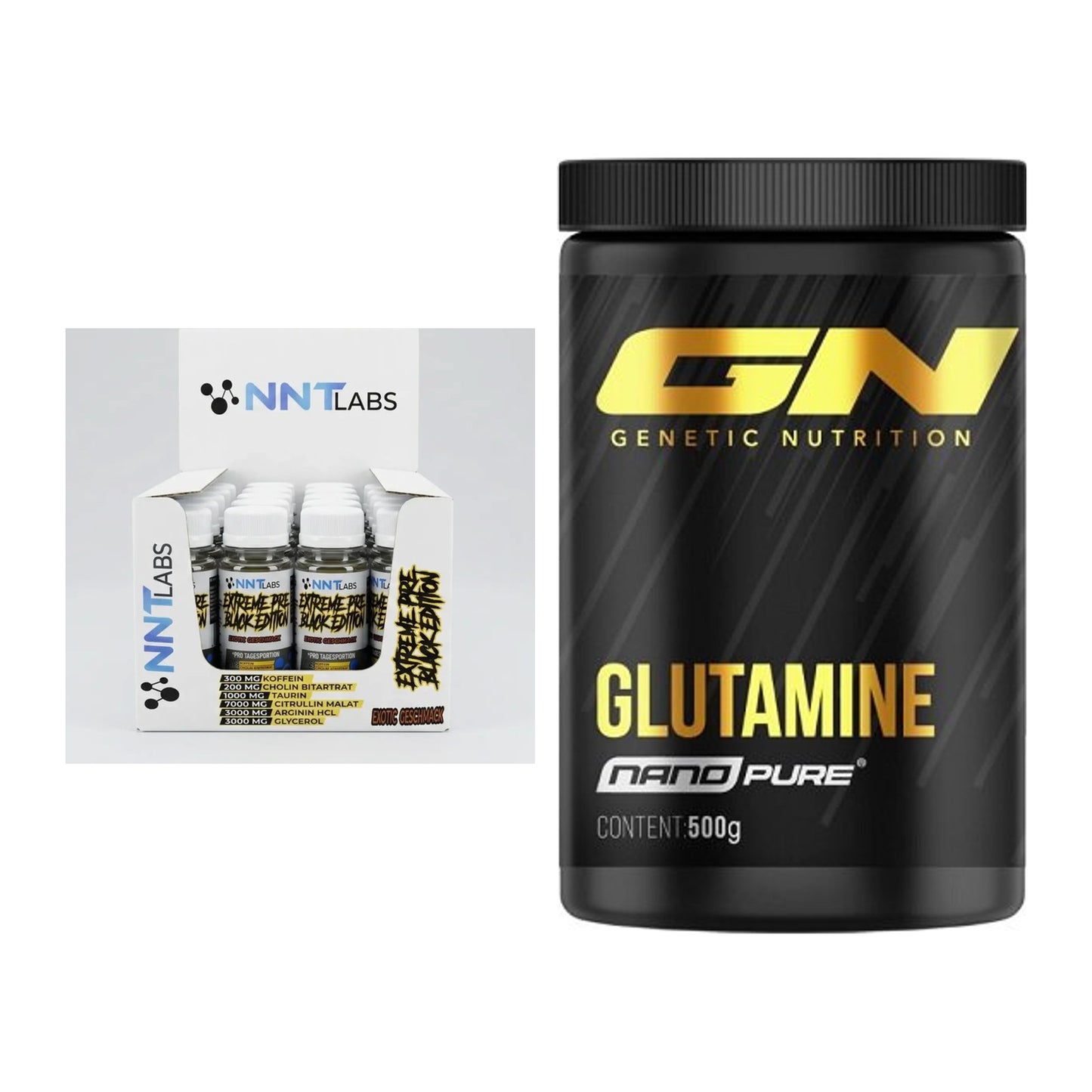 Σετ προπόνησης: NNT Extreme Black Edition Shot + GN Nano Pure Glutamine - περιλαμβάνονται όλα τα είδη
