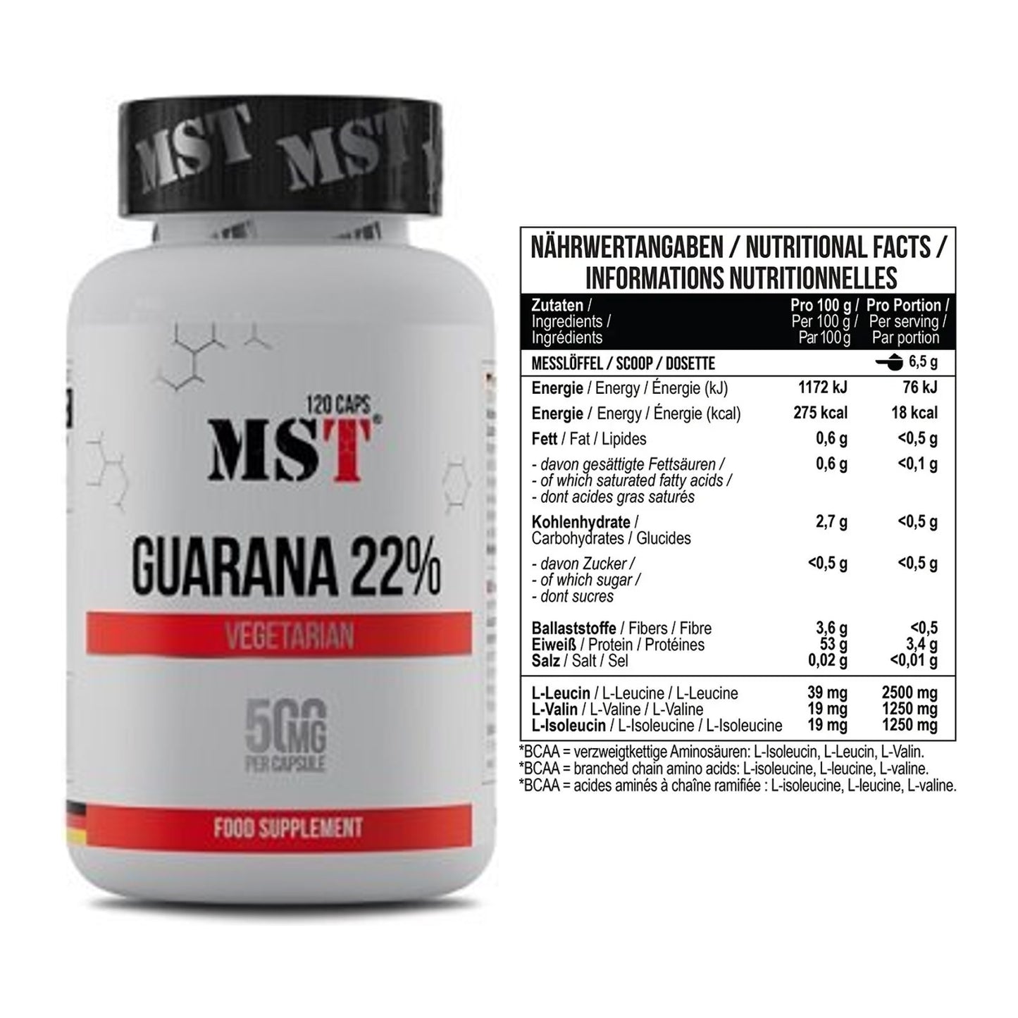 Trainings-Set: MST Guarana 22% + MST BCAA Zero – alle enthaltenen Artikel