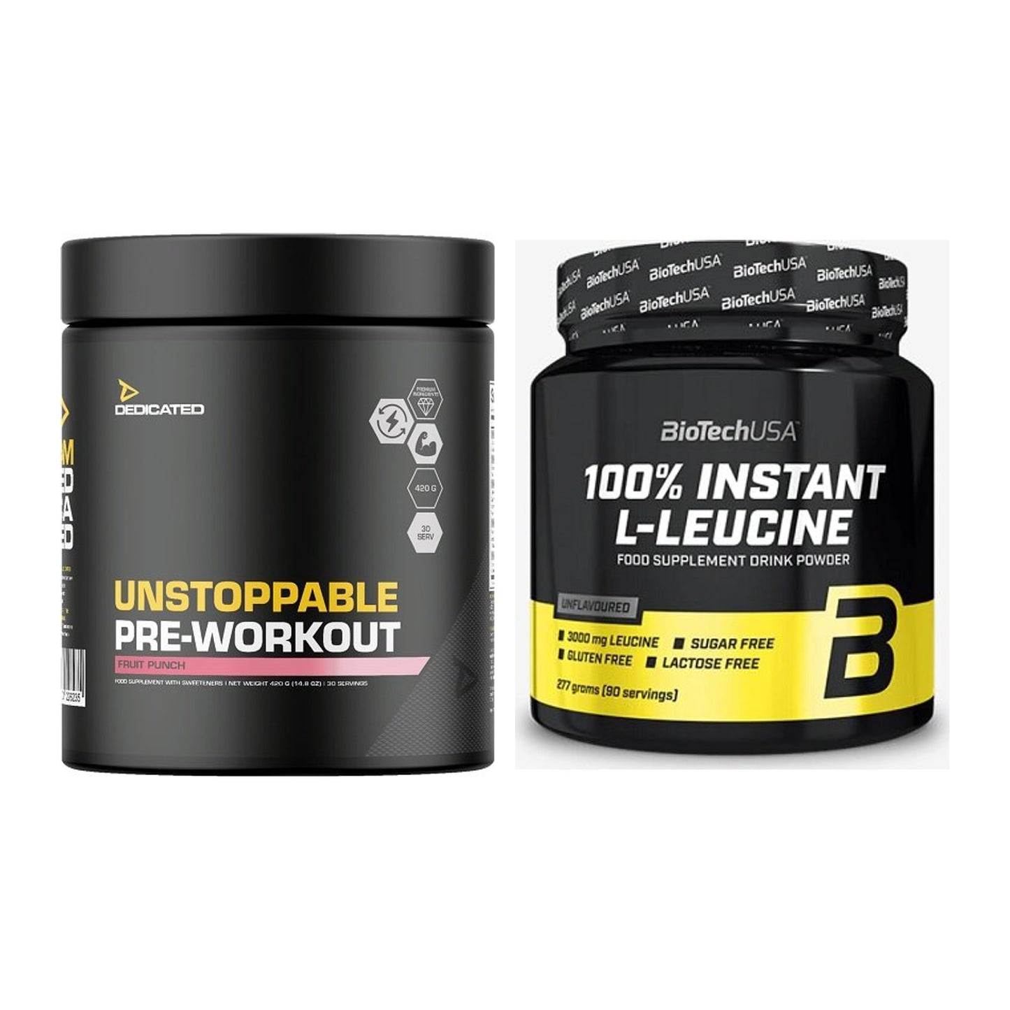 Trainings-Set: Dedicated Unstoppable + BioTech 100% Instant L-Leucine – alle enthaltenen Artikel