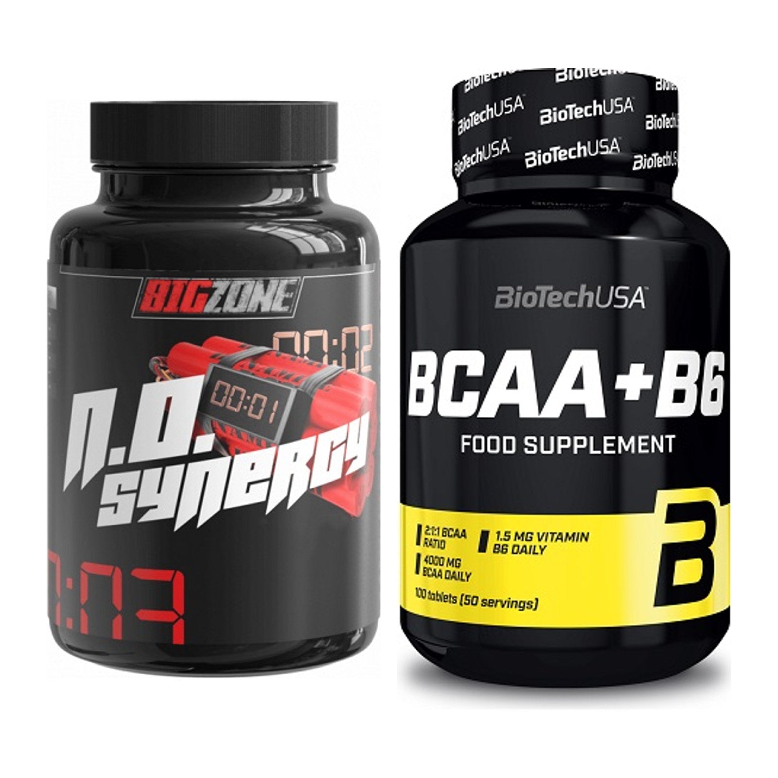 Trainings-Set: Big Zone N.O Synergy + BioTech BCAA+B6 100 Tabl – alle enthaltenen Artikel